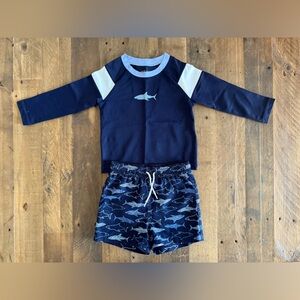 Janie and Jack - RECYCLED SHARK RASH GUARD & SWIM TRUNK - 12-18m